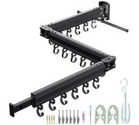 Wall Mounted Clothes Drying Rack, Space Saving,Triple Foldable, Retractable Clothes Airer with Extension Pole, Aluminium Clothes Dryer Rack with 18 Hooks, For Balcony, Laundry(Black-Single Hook )