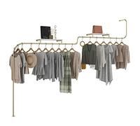 Wall Mounted Clothes Hanging Shelves, Metal and Wood Display Rack for Retail Shops and Walk-in Closets, Space-saving Organizer