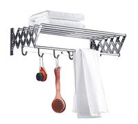 Wall Mounted Clothes Horse Dryer Rack Retractable Airers Laundry Drying Rack Washing Line Indoor Folding Extendible Towel Rail Shelf With Hooks Fashionable