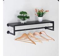 Wall Mounted Clothes Rack with Floating Shelf and Hanging Rod, Heavy Duty Coat Organizer for Home Closet Storage, Rustic Iron Garment Rack