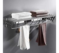 Wall Mounted Clothes Rail Airer with Hooks Stainless Steel Folding Space Saver in Laundry Balcony Bathroom Easy to Install Maximum Load 35kg Metallic Silver