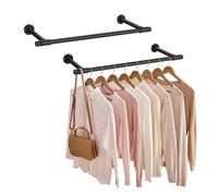 SONGMICS Wall-Mounted Clothes Rail Set of 2, Wall Hanging Rail for Clothes, Industrial, Space-Saving, 30 x 84 x 7 cm, 60 kg Load Capacity, Easy Assembly, Steel, Black HSR140B02