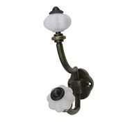 Wall-Mounted Clothing Hook with Two Curved Arms | Two Curved Arms, Zinc Alloy Body, White Decorative Knobs, Ornamental Fixture for Keeping Clothing Easily
