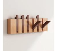 Wall Mounted Coat Hanger Rack, Space Saving Flip Down Hooks, Natural Solid Wood Organizer for Coats, Hats, Towels & Keys, Perfect for Small Entryways and Kitchens