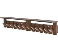 Wall Mounted Coat Hooks with Shelf 2 Pack, Retractable Hook Design Wooden Entryway Coat Rack for Hanging Clothes, Keys, Hats and Bags, Space Saving Wall Mounted Organiser for Bedroom or Hallway, Brown