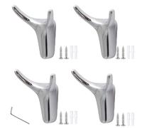 Wall Mounted Coat Rack 4 Pack Ox Horn Metal Hanger Hook Decorative Hook Wall-Mounted Coat Hook Suitable For Behind The Door Wardrobe Cabinet Bedroom Can Hang Hats Scarves Clothes(Bright Silver)