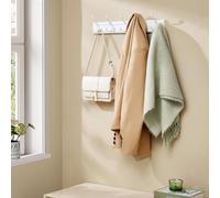 Wall-Mounted Coat Rack 5 Metal Tri-Hooks Pre-Assembled Entryway SONGMICS White One Size