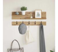 Wall-Mounted Coat Rack 90x15x36 cm Engineered Wood Artisan Oak with Hooks 2shelf