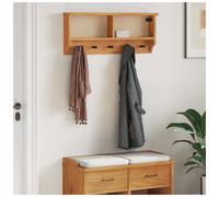 Coat Rack Solid Pinewood Acacia Finish 87x12x35 cm Wall Mounted 5 Hooks Rustic.