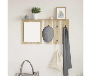 Wall-mounted coat rack Black oak engineered wood 84x10x80cm hooks & shelf