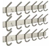 Wall Mounted Coat Rack Brushed Nickel 17" Stainless Steel Hook Rack 6 Heavy Duty Double Hooks for Entryway Bathroom Bedroom Towel Hat Organizer 3 Pack