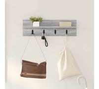Wall-mounted coat rack Grey Sonoma 60x10.5x18cm Engineered Wood with Hooks Entry