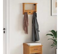 Wall-mounted coat rack solid pinewood acacia finish 45x12x35 cm 3 hooks vintage