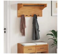 Wall-mounted coat rack solid pinewood acacia finish 45x30x42 cm 5 hooks rustic.