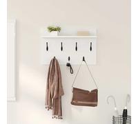 Wall-Mounted Coat Rack White 60x40x12cm Engineered Wood Hooks Shelf Modern Entry