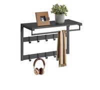 VASAGLE Wall-Mounted Coat Rack, Wall Shelf with 10 Removable Hooks, Clothes Rail, Coat Hooks with Shelf, for Entryway, Bedroom, Bathroom, Charcoal Grey and Ink Black LCR101B04