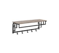 VASAGLE Coat Rack Wall-Mounted, Clothes Rail with 5 Removable Coat Hooks, Floating Shelf with Hanging Rail, for Hallway, Bedroom, Living Room, Greige and Black LCR102B02