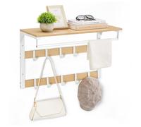 Wall-Mounted Coat Rack with 10 Removable Hooks, Oak Colour + White / 65W cm