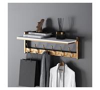 Wall-Mounted Coat Rack with Shelf 6 Hooks for Entryway Kitchen Bedroom - Stylish Gold and White Design Perfect for Hanging Coats and Accessories.