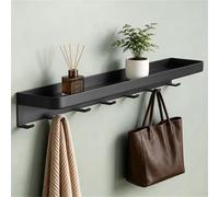Wall Mounted Coat Rack with Shelf, Bathroom Shelf with 7Hooks, Drill/No Drill