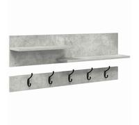 Wall-Mounted Coat Rack Concrete Grey 90x15x36cm Engineered Wood Hooks w/2shelves