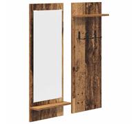 Coat Rack Wall-Mounted Old Wood 70x10x90 cm Engineered Wood 2 Shelves Mirror New