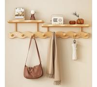 Wall-Mounted Coat Rack with Tray - 8 Hooks Bamboo Wave Design in Walnut Color, Perfect for Entryway, Closet, or Hat Hanging - Stylish Wood Wall Decoration