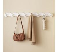 Wall-Mounted Coat Rack with Tray - 8 Hooks, Walnut Bamboo Wave Design, Stylish Coat Hanger for Entryway & Closet, Perfect for Hats & Clothes Storage, Decorative Wall Hook