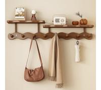 Wall-Mounted Coat Rack with Tray - 8 Hooks, Walnut Bamboo Wave Design, Stylish Entryway nizer, Ideal for Coats, Hats, and Wall Decoration