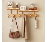 Wall-Mounted Coat Rack with Tray - Walnut Bamboo Wave Coat Hanger, 6 Hooks for Hats & Clothes, Stylish Entryway Storage & Wall Decor, Durable Wood Design