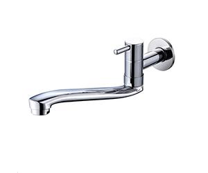 Wall Mounted Cold Water Sink Faucet, Single Handle Brass Tap for Kitchen Garden Outdoor Laundry Sink with Stainless Steel Tube, Chromed