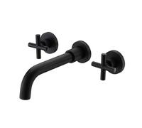 Wall Mounted Concealed Bathroom Sink Faucet 3 Hole Double Handle Brass Tap 360° Rotation Stylish Black Finish for Modern Décor