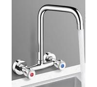 Wall-Mounted Copper Kitchen Faucet with 360° Swivel Spout, Dual Handle Hot & Cold Mixer, Adjustable 13-17 cm Undermount Sink Tap, Sleek Silver Finish for Modern Kitchens
