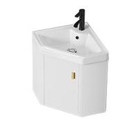 Wall Mounted Corner Bathroom Vanity, Corner Bathroom Vanity Sink Cabinet, for Small Bathroom, Guest Toilet, Studio Apartment, RV(White,43x43x43cm/17x17x17in)
