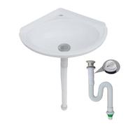 Wall Mounted Corner Cloakroom Basin, PP Plastic Small Bathroom Sink with Drain Pipe, Space-Saving Wall Hung Hand Wash Basin for Ensuite & Guest Toilet (Corner Basin)