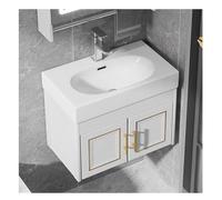 Wall-Mounted Corner Floating Vanity Sink with Cabinet & Faucet Space-Saving Bathroom Solution for Small Areas Stylish White Finish - 61x40x48 cm