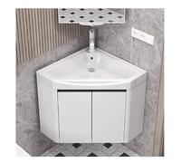 Wall Mounted Corner Vanity Sink Combo, Space-Saving Ceramic Sink with Faucet and Storage for Bathroom and Kitchen