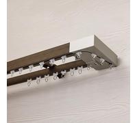 Wall Mounted Curtain Rail,Silent Curtain Track;imitation Wood Grain Curtain Box Track Side Mounted Slider Aluminum Alloy Straight Rail Single and Double Pulley Curtain Rod(C-Double Track,4.92ft/150cm)