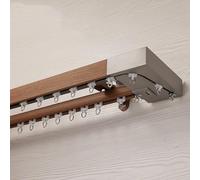 Wall Mounted Curtain Rail,Silent Curtain Track;imitation Wood Grain Curtain Box Track Side Mounted Slider Aluminum Alloy Straight Rail Single and Double Pulley Curtain Rod(B-Double Track,5.58ft/170cm)