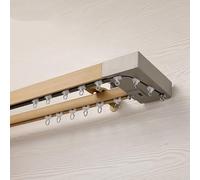 Wall Mounted Curtain Rail,Silent Curtain Track;imitation Wood Grain Curtain Box Track Side Mounted Slider Aluminum Alloy Straight Rail Single and Double Pulley Curtain Rod(A-Double Track,8.2ft/250cm)
