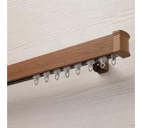Wall Mounted Curtain Rail,Silent Curtain Track;imitation Wood Grain Curtain Box Track Side Mounted Slider Aluminum Alloy Straight Rail Single and Double Pulley Curtain Rod(B-Single Track,10.5ft/320cm)