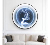 Wall Mounted Decorative, Decorative Painting with Framed, Deer Landscape Painting Wall Art, Hanging Artwork for Bedroom, Dining Room, Hallway, Office(C,40 * 40CM)