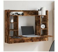 Wall-mounted desk Smoked Oak 105x48x75 cm Engineered wood Matte Shelf Storage XL