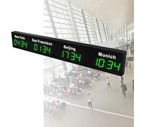 Wall Mounted Digital LED World Clock, Multiple Time Zones Display, for Multinational Enterprises and Hotels