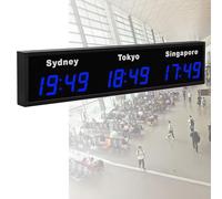 Wall Mounted Digital LED World Clock with Multiple Time Zones for Multinational Enterprises and Hotels