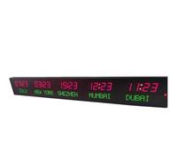 Wall Mounted Digital Multiple Time Zones Clock with Remote Control, 5 Time Display, 3-Level Brightness Adjustment for Hotels and Multinational Enterprises
