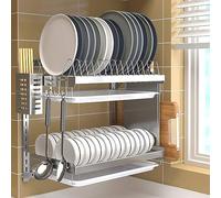 Wall-Mounted Dish Drainer Rack with Drip Tray and Cutlery Holder - 3-Tier Storage for Kitchenware Organization