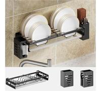 Wall-mounted Dish Drying Rack - Stainless Steel Kitchen Storage Shelf With 2 Chopstick Holders For Efficient Plate, Bowl, And Utensil Organization A