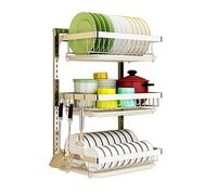 Wall-Mounted Dish Rack with 3 Shelves, Includes Drain Trays and 6 Hooks for Kitchen Utensils, Bowls, Plates, and Mugs - Space-Saving Storage Solution
