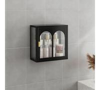 Wall-mounted display cabinet,Wall Mounted Glass Display CabinetCompact Storage for Kitchen Bathroom Bedroom & Living RoomBlack Wall Cabinet with Door (30x14x53.5CM/11.8x5.5x21.1IN)
